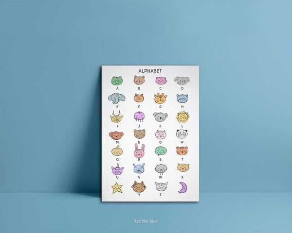 Alphabet Animal Letter Initial Chart A-Z Color Monogram Note Cards