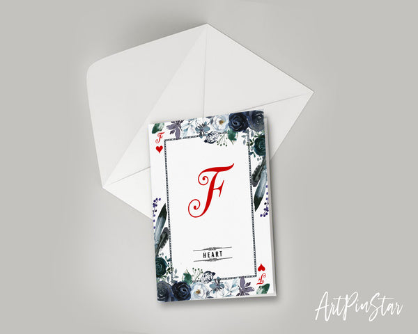 Watercolor Floral Flower Bouquet Initial Letter F Heart Monogram Note Cards