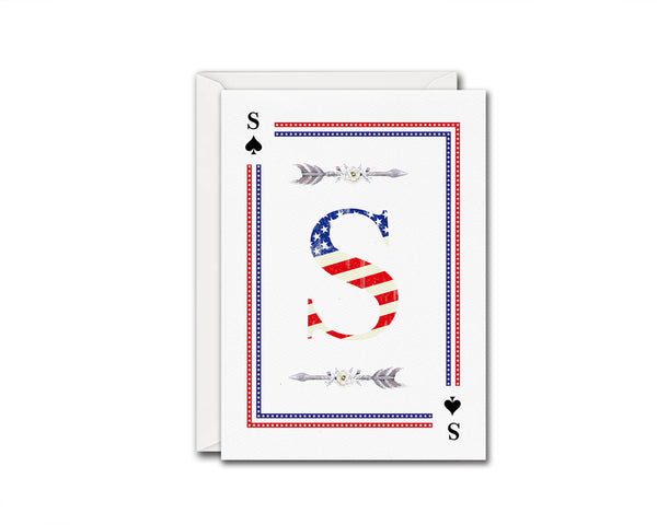 American Flag Letter S Spade Monogram Note Cards