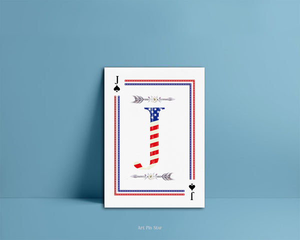 American Flag Letter J Spade Monogram Note Cards