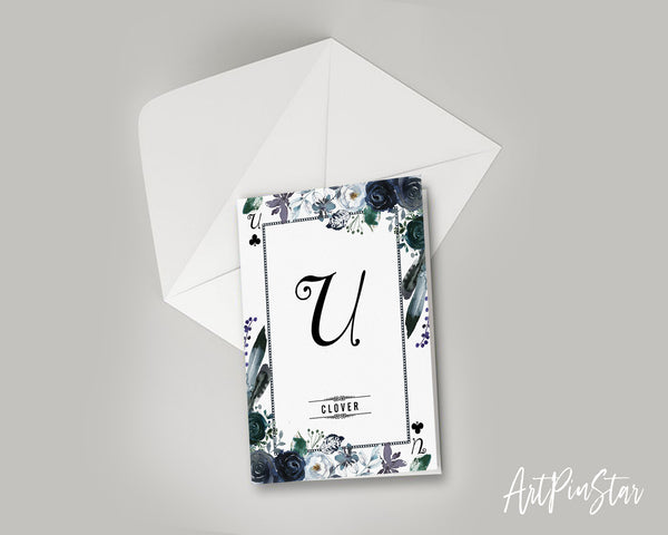 Watercolor Floral Flower Bouquet Initial Letter U Clover Monogram Note Cards