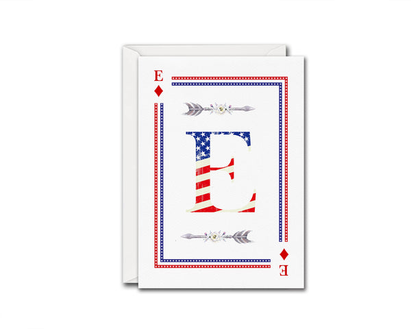 American Flag Letter E Diamond Monogram Note Cards