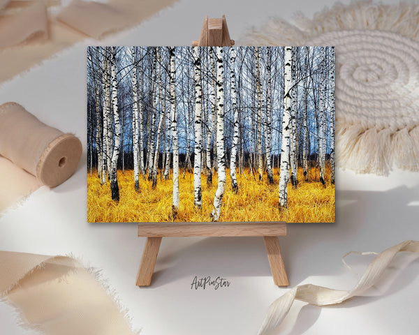 Birch Grove Tree Orange Grass Autumn Landscape Custom Greeting Cards
