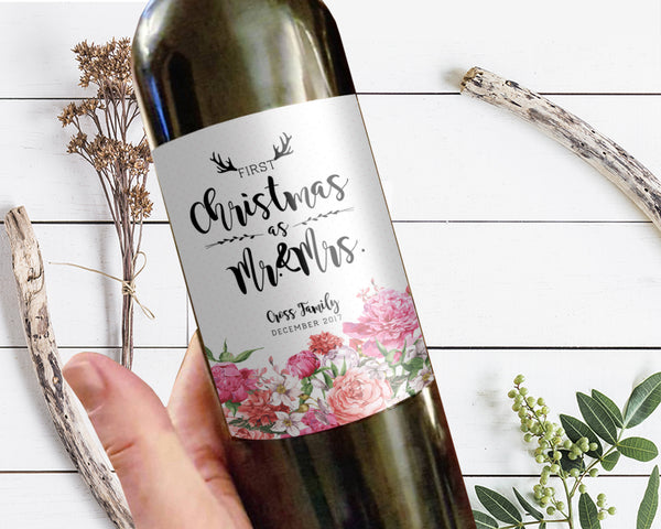First Christmas as Mr and Mrs Family Holiday Customizable Label