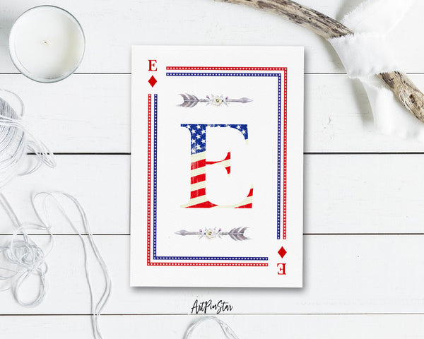 American Flag Letter E Diamond Monogram Note Cards