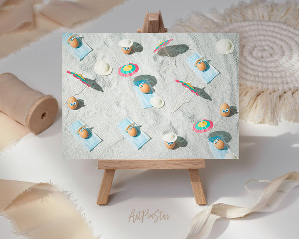 Easter Eggs Beach Umbrella and Glasse Customized Greeting Card