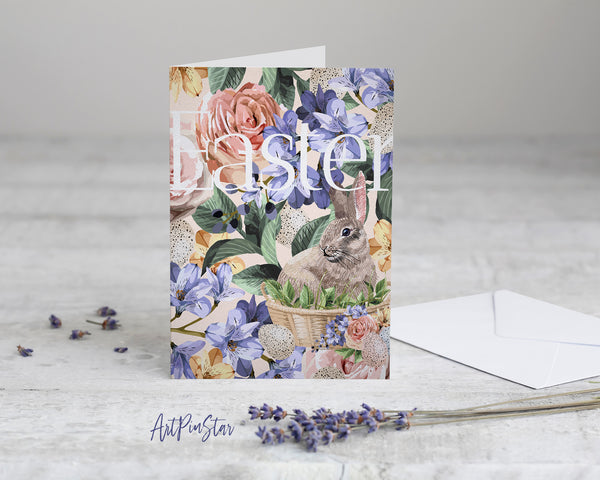 Easter Watercolor Bunny Flower Customized Greeting Card