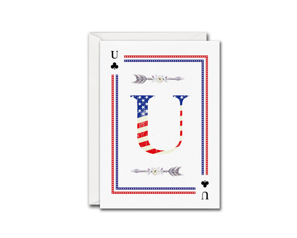 American Flag Letter U Clover Monogram Note Cards