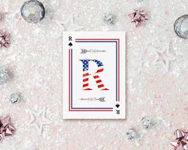 American Flag Letter R Spade Monogram Note Cards