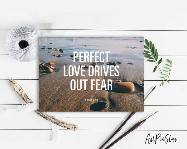 Perfect love drives out fear 1 John 4:18 Bible Verse Customized Greeting Card