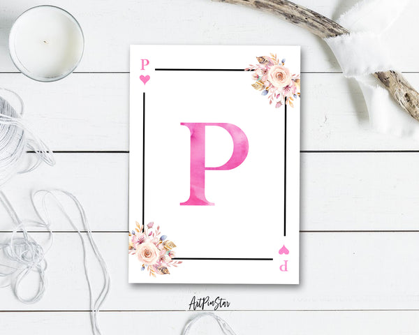 Boho Floral Bouquet Initial Flower Letter P Heart Monogram Note Cards