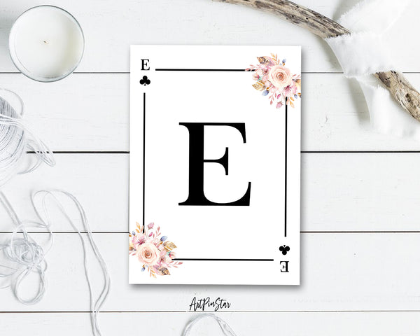 Boho Floral Bouquet Initial Flower Letter E Clover Monogram Note Cards