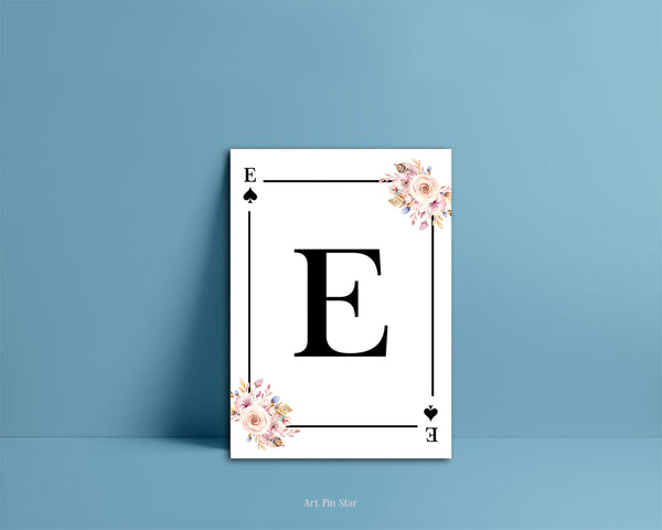 Boho Floral Bouquet Initial Flower Letter E Spade Monogram Note Cards
