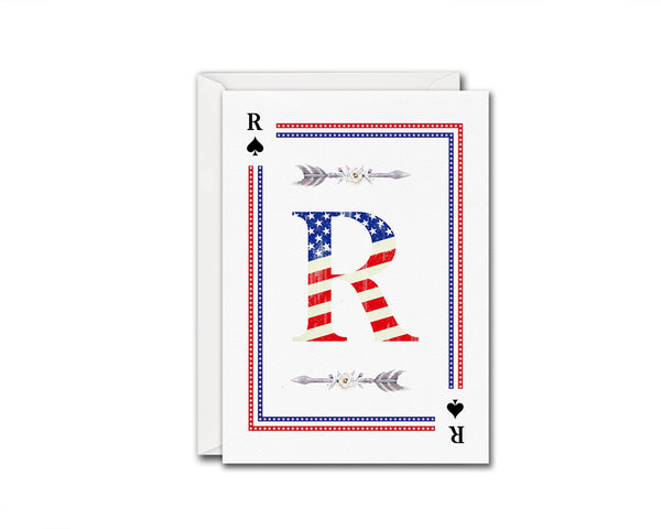 American Flag Letter R Spade Monogram Note Cards