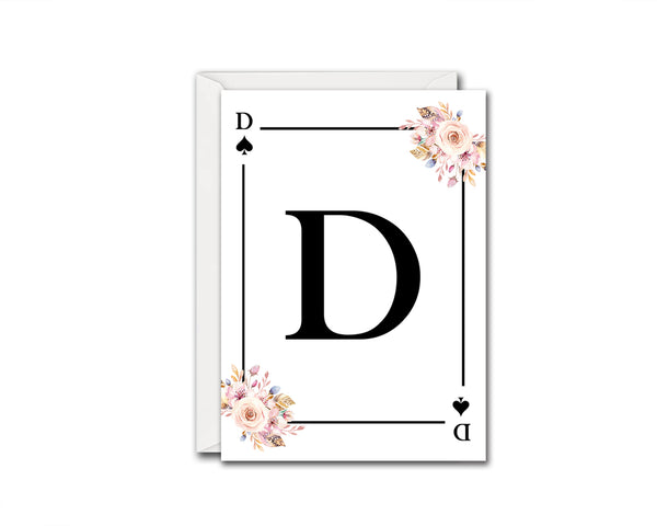 Boho Floral Bouquet Initial Flower Letter D Spade Monogram Note Cards