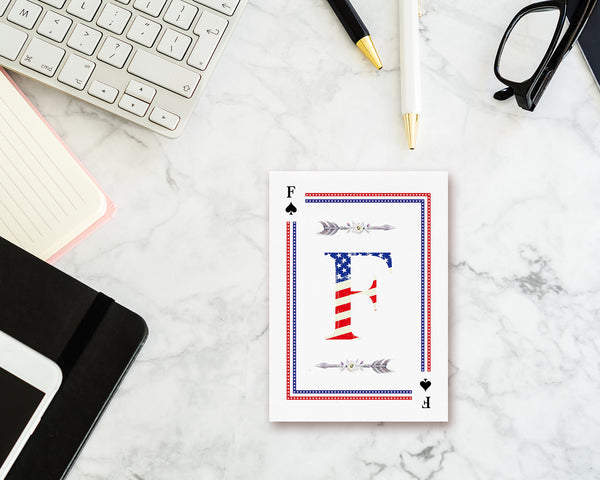 American Flag Letter F Spade Monogram Note Cards