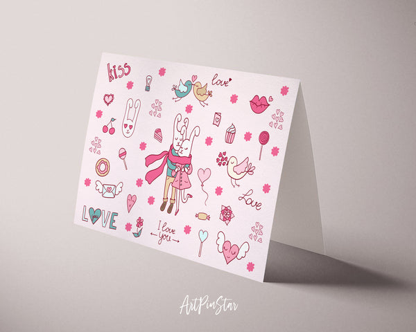 Valentine's Day Rabbit Love Doodles Customized Greeting Card