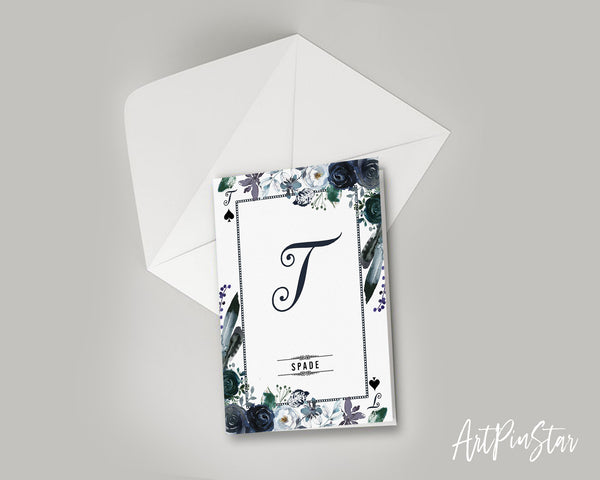 Watercolor Floral Flower Bouquet Initial Letter T Spade Monogram Note Cards