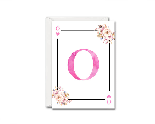 Boho Floral Bouquet Initial Flower Letter O Heart Monogram Note Cards