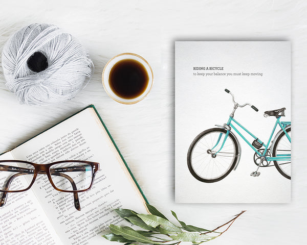 Riding a bicycle to keep your balance you must keep moving Albert Einstein Inspirational Quote Customized Greeting Cards