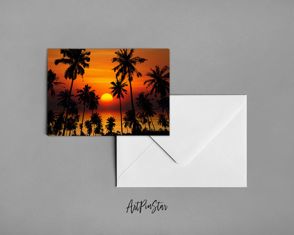 Palm Trees Silhouettes at Sunset, California Landscape Custom Greeting Cards