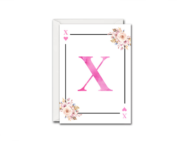Boho Floral Bouquet Initial Flower Letter X Heart Monogram Note Cards