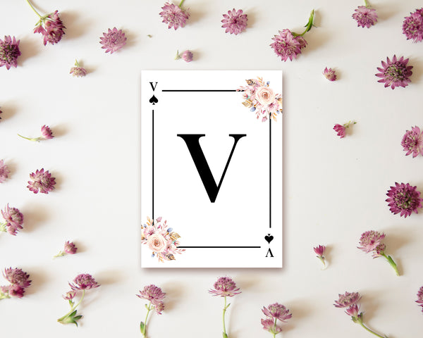Boho Floral Bouquet Initial Flower Letter V Spade Monogram Note Cards