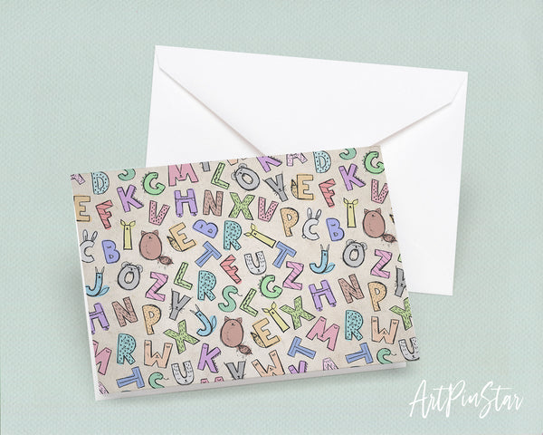 Alphabet Animal Letter Pattern A-Z Color Monogram Note Cards