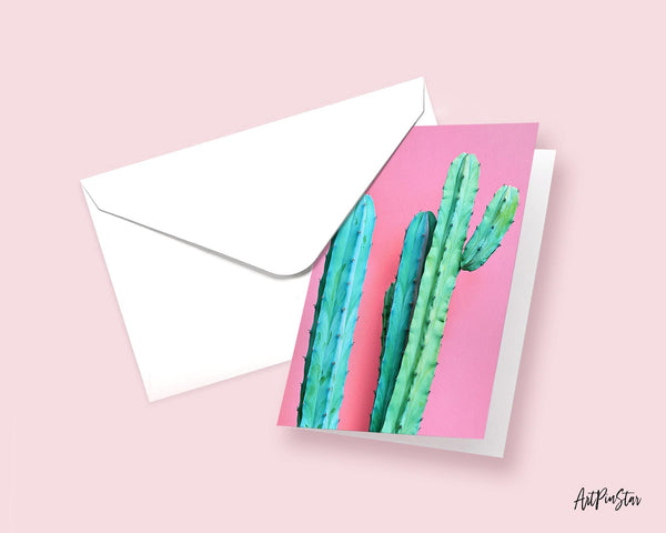 Cactus Tropical Cacti Plant on Pastel Pink Botanical Garden Customized Greeting Card