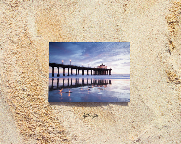 Manhattan Beach Pier, Low Tide at Sunset, California Landscape Custom Greeting Cards