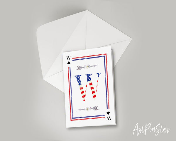 American Flag Letter W Spade Monogram Note Cards
