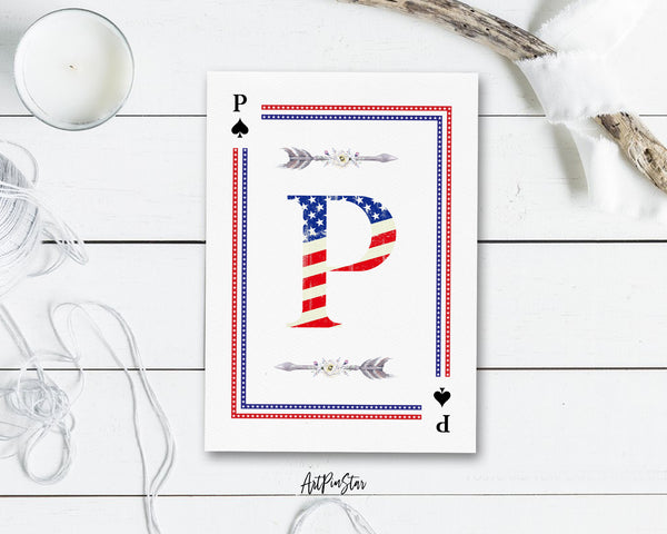 American Flag Letter P Spade Monogram Note Cards