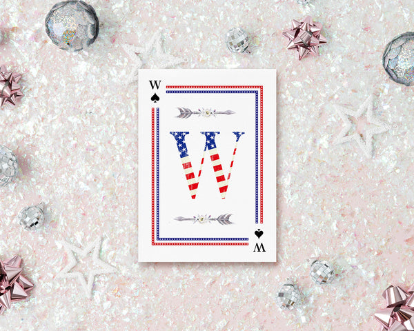 American Flag Letter W Spade Monogram Note Cards
