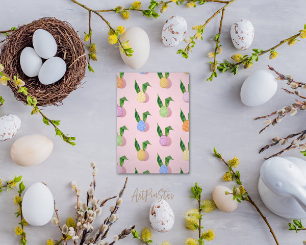 Easter Eggs Abstract Pattern Minimal Spring Green Leaves as Bunny Ears Customized Greeting Card