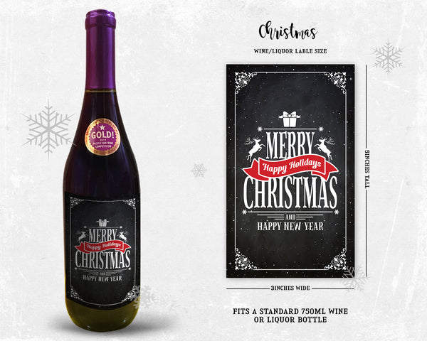 Merry Christmas and Happy New Year Chalkboard Holiday Customizable Label