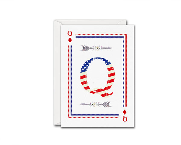 American Flag Letter Q Diamond Monogram Note Cards