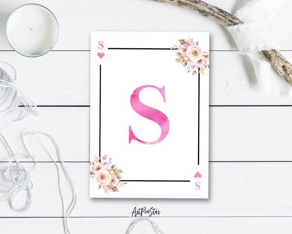Boho Floral Bouquet Initial Flower Letter S Heart Monogram Note Cards