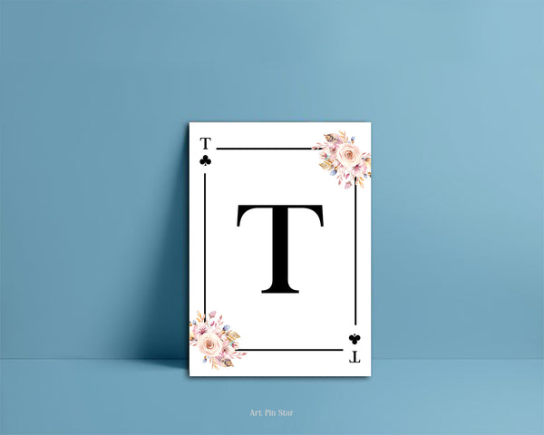 Boho Floral Bouquet Initial Flower Letter T Clover Monogram Note Cards