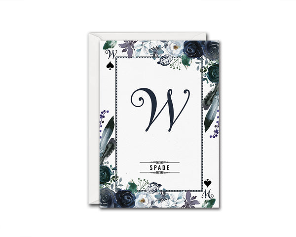 Watercolor Floral Flower Bouquet Initial Letter W Spade Monogram Note Cards