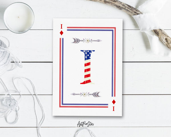 American Flag Letter I Diamond Monogram Note Cards