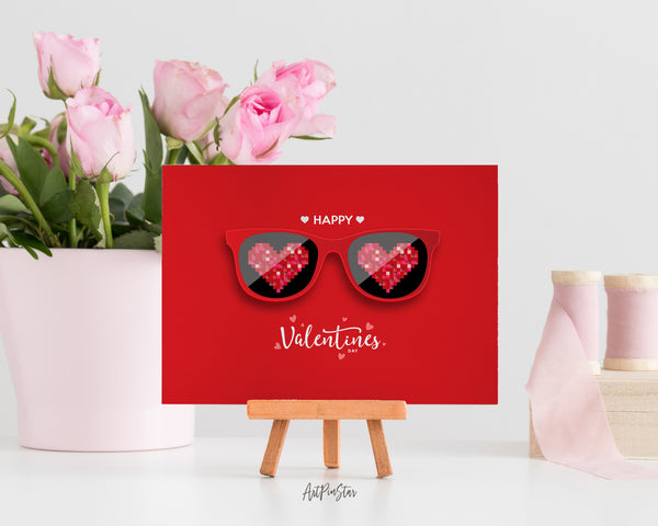 Valentine's Day Red Glasses Hearts Customized Greeting Card