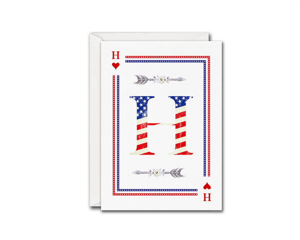 American Flag Letter H Heart Monogram Note Cards