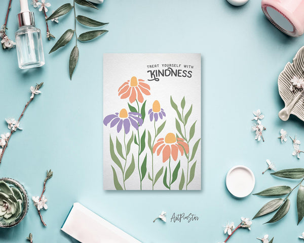 Treat yourself with kindness Flower Quote Customized Gift Cards