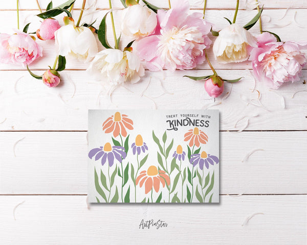 Treat yourself with kindness Flower Quote Customized Gift Cards