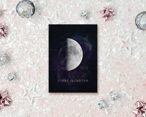 First Quarter Moon Phases Universe Space Customizable Greeting Card
