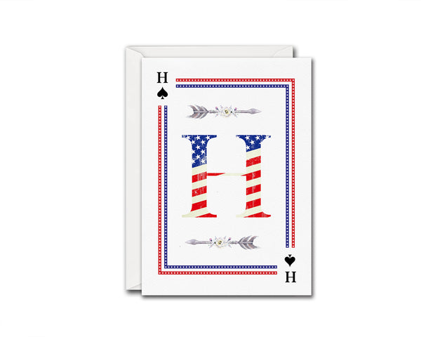 American Flag Letter H Spade Monogram Note Cards