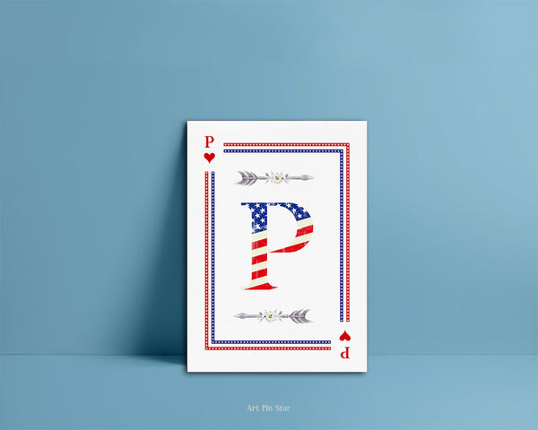 American Flag Letter P Heart Monogram Note Cards