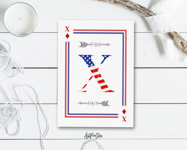 American Flag Letter X Diamond Monogram Note Cards