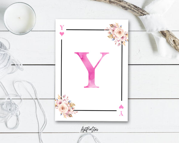 Boho Floral Bouquet Initial Flower Letter Y Heart Monogram Note Cards
