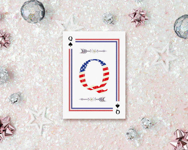 American Flag Letter Q Spade Monogram Note Cards
